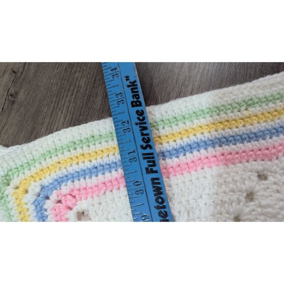 Handmade Crochet Baby Blanket Pastel Squares White  Color Accents  32.5 c 32 - Picture 7 of 8